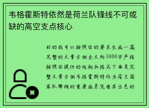 韦格霍斯特依然是荷兰队锋线不可或缺的高空支点核心